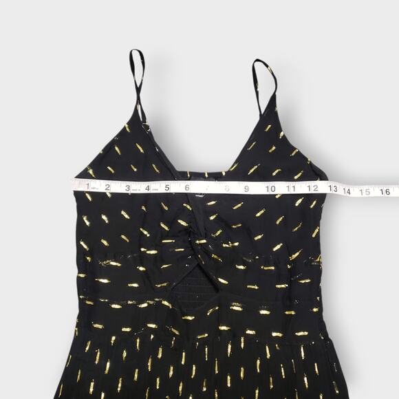 Angie Keyhole Cutout Smocked Mini Dress Black Gold Sz Small Boho Summer *FLAW* - Picture 9 of 13